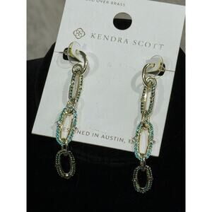 Kendra Scott x Target Kadyn linear gold link earrings‎ with emerald CZ NWT